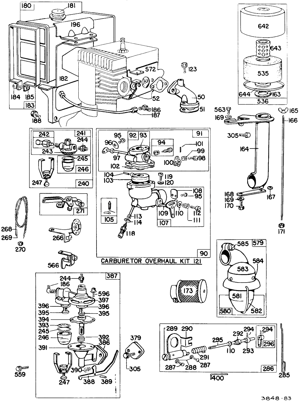 Carb Assembly Fuel Tank, A/C Diagram and Parts List for 231461-0040-XX  Briggs and Stratton Engine